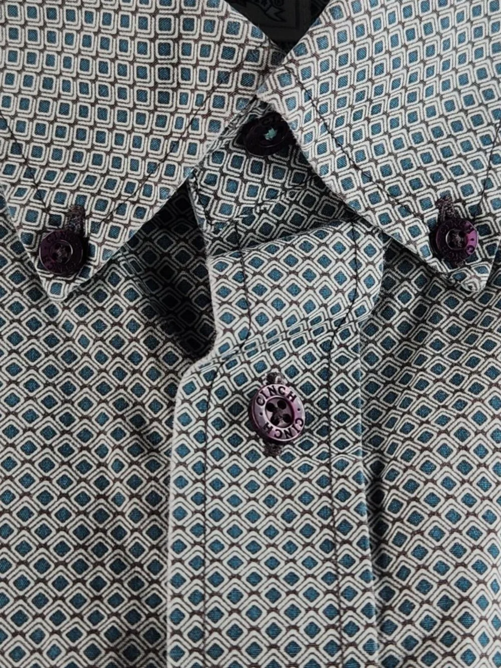 Cinch Medium Button Up Shirt Long Sleeve Geometric Green Blue Western Cotton Men